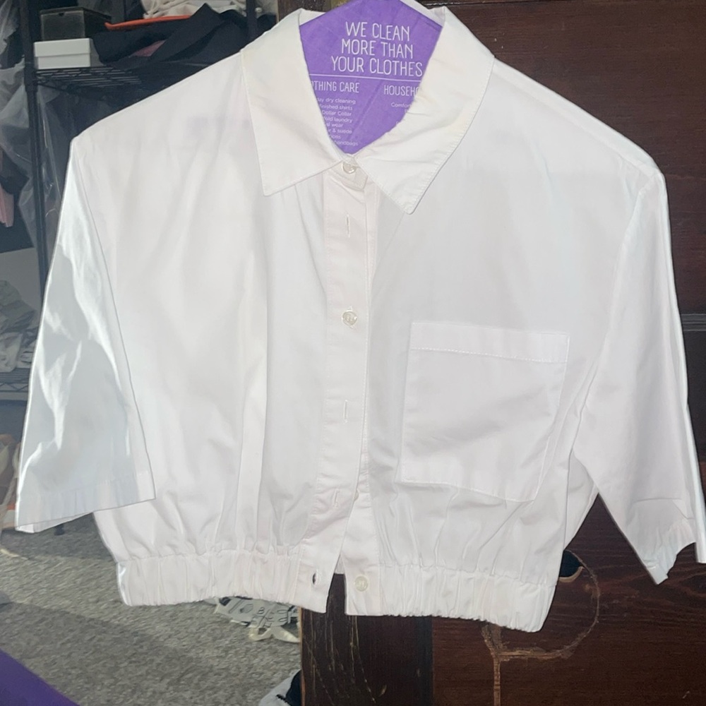 White Collared Button Down Crop Top - image 1